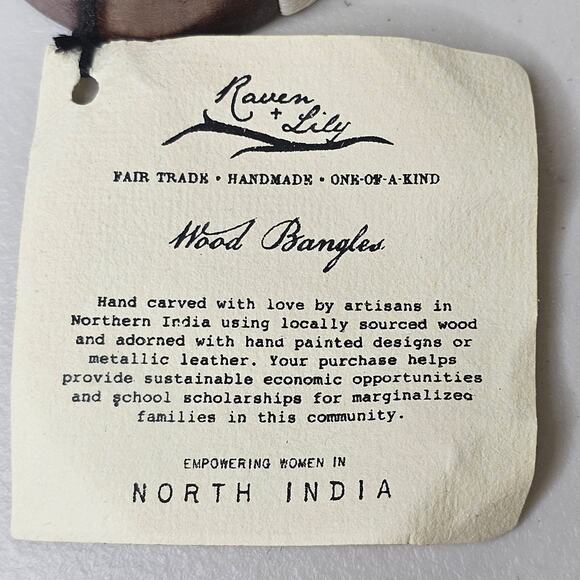 Raven + Lily Neha Wooden Cuff Bracelet Leather Accent Boho Hippie Eggshell 1 - Picture 7 of 9